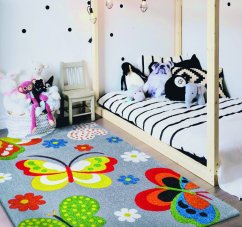 Children's carpet - gray with butterflies (4 x 5 m)