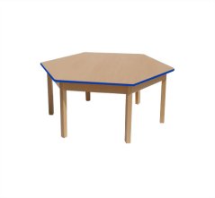 Kinder-Tisch BUCHE – Sechseck + bunte Kante