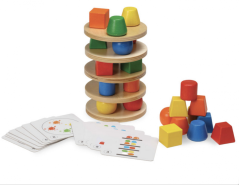 Wooden tower with blocks and cards